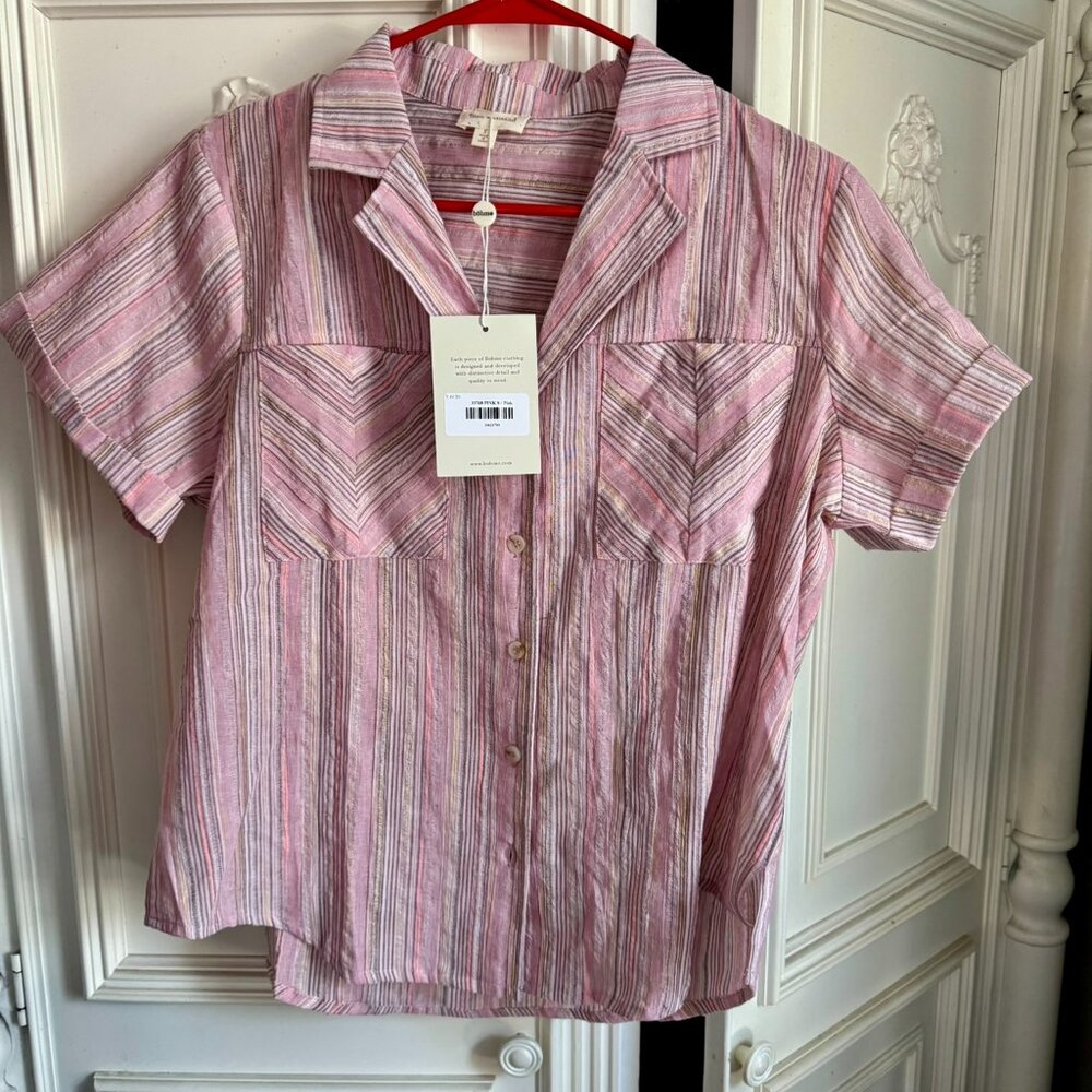 NWT bohme/Hem & Thread pink striped button up shirt, women's size small